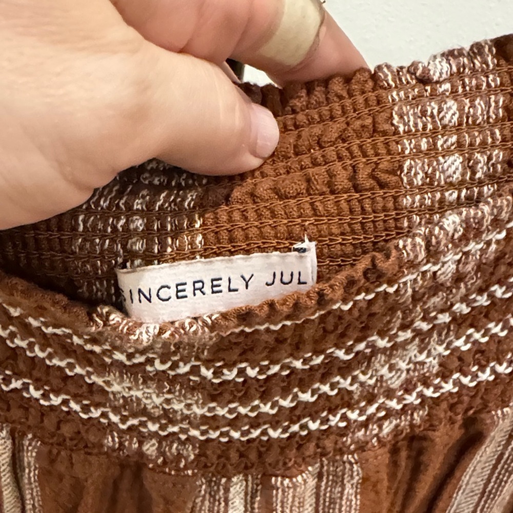 Sincerely Jules Brown and Cream Striped Wide-Leg Smocked Pants - Picture 2 of 3